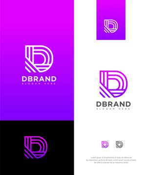 Modern Purple D Letter Logo Design with Gradient Lines