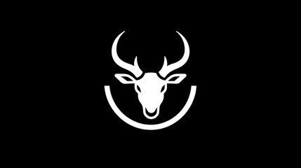 White deer head logo on black background