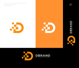 Digital Orange D Letter Logo Design, Pixelated Letter
