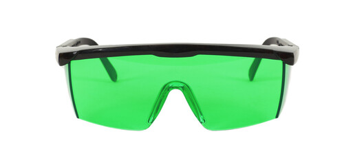 Construction, repair, tools - Front view green safety glasses