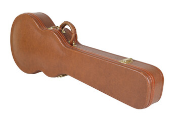 Musical instrument - Side and front view old close brown electric guitar hard case isolated white