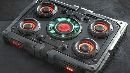 Fototapeta premium Futuristic Device with Circular Display and Multiple Speakers