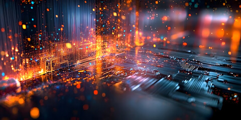 Obraz premium Quantum Visualization Dynamic AI-Powered Circuit Pathways Illuminating Next-Gen Tech Innovation with Explosive Data Streaming and Computational Intelligence
