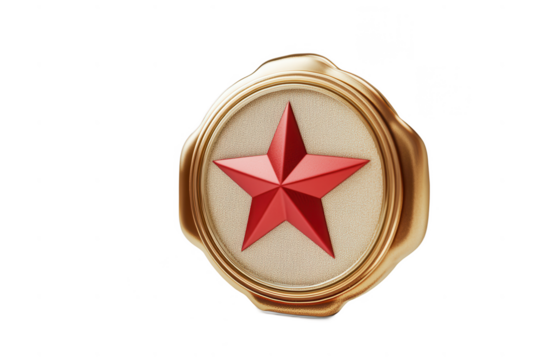 A red star emblem with a golden border on a textured background against a black backdrop