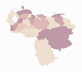 Venezuela dotted map. Digital style map of the country on white background. Venezuela shape with square dots. Colored dots style. Small size squares. Simple vector illustration.
