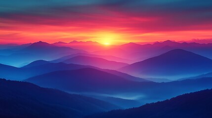 Obraz premium Vibrant sunset over colorful mountain peaks landscape high resolution hd image