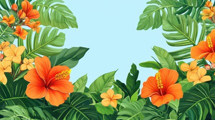 The holiday of Summer with colorful theme as palm trees background as texture frame background  