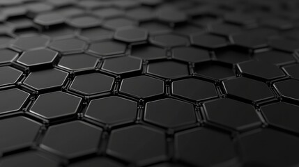Obraz premium A Minimalist 3D Rendering of Interconnected Dark Hexagonal Panels Forming an Abstract Network