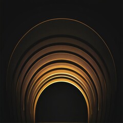 Obraz premium Abstract golden light arcs layered over a black background, digital curved lines with subtle glow