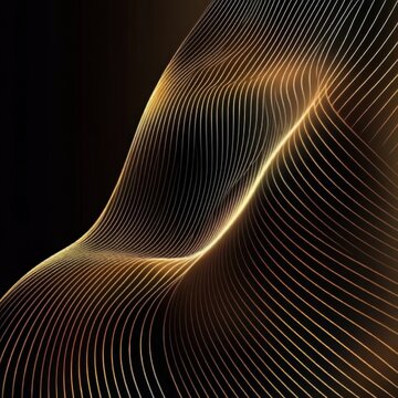 Golden curves with luminous gradient fading into black, abstract motion lines in a vector-inspired format, faceless