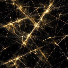Interwoven golden light lines, digital energy movement on a black canvas, high-resolution vector style