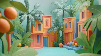 The holiday of Summer with colorful theme as palm trees background as texture frame background  