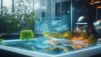 An AI powered system enhancing augmented reality experiences by analyzing real time user interaction and environmental data, futuristic AI-driven AR platform, Augmented reality technology style