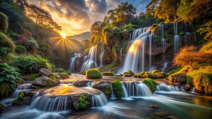 Obraz premium Majestic Waterfall Landscape at Sunset