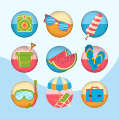 可爱卡通大海沙滩图标太阳镜西瓜拖鞋冰棍元素