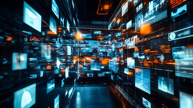 An AI powered system enhancing automated journalism by analyzing real time news events and social media trends, futuristic AI-driven newsroom with automated article generation, Media technology style