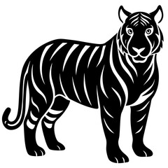 Bold Black Silhouette Tiger with Tribal Stripes Vector Art