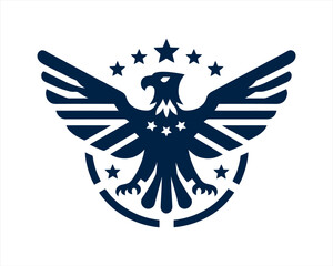 American Eagle Logo Design Icon. Silhouette Eagle Bird Vector Illustration. Black and White Eagle Bird Logo for T-Shirts and Branding.