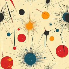 Colorful Abstract Cosmic Pattern with Stars and Circles in Space