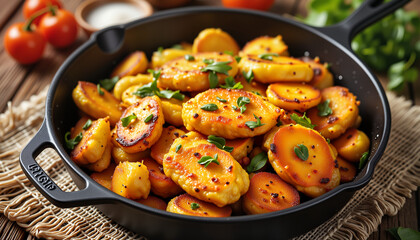 Delicious Ackee and Saltfish in cast-iron skillet, rustic presentation