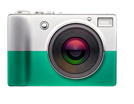 Digital photo camera on a white isolated background. Generative AI.