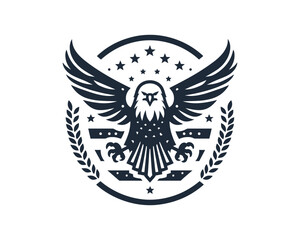 American Eagle Logo Design Icon. Silhouette Eagle Bird Vector Illustration. Black and White Eagle Bird Logo for T-Shirts and Branding.