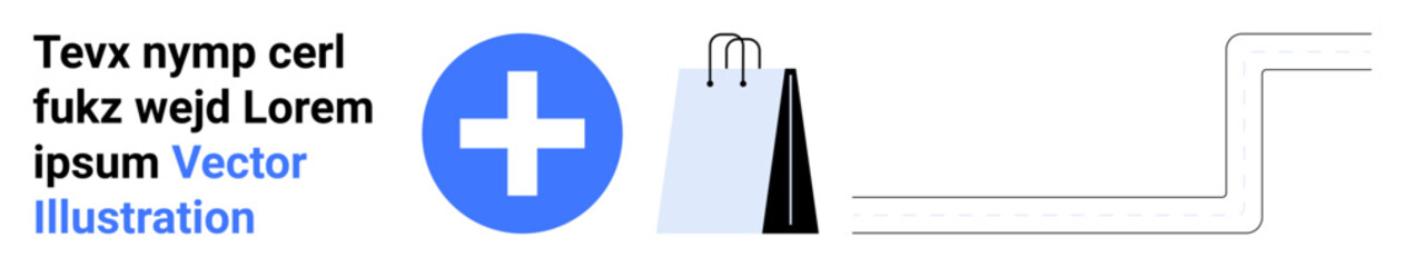 Blue medical cross alongside minimalist shopping bags and stair design, merging health ideas with consumer lifestyle themes. Ideal for healthcare, shopping, e-commerce, wellness, navigation