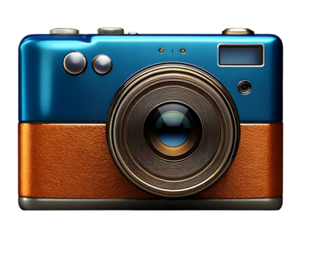 Digital photo camera on a white isolated background. Generative AI.