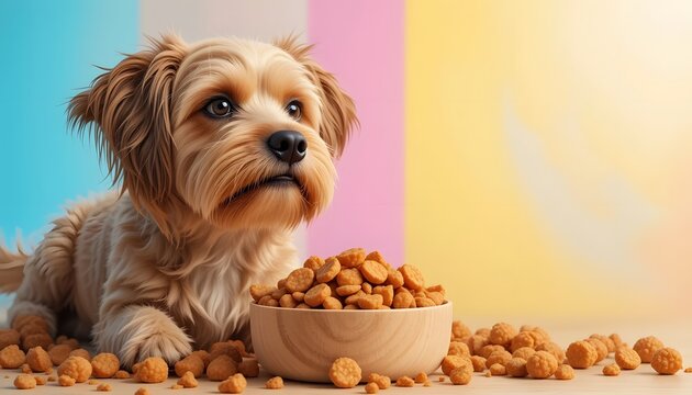 A playful dog happily eating peanuts from a hand creating a joyful scene of canine enjoyment and affection - Powered by Adobe