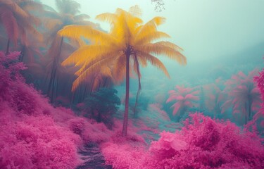 The holiday of Summer with colorful theme as palm trees background as texture frame background  