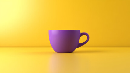 Minimalist background featuring a purple espresso cup on a vibrant yellow surface