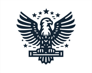 American Eagle Logo Design Icon. Silhouette Eagle Bird Vector Illustration. Black and White Eagle Bird Logo for T-Shirts and Branding.