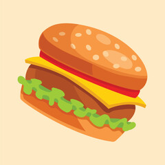 Delicious hamburger with cheese and tomato