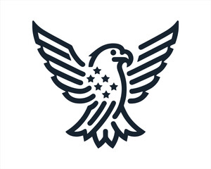 American Eagle Logo Design Icon. Silhouette Eagle Bird Vector Illustration. Black and White Eagle Bird Logo for T-Shirts and Branding.