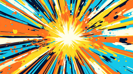 Fototapeta premium Abstract Explosion of Colorful Streaks in Red, Blue, Yellow, and White, Symbolizing Energy and Motion, for creative content, art, design projects, or concepts related to energy