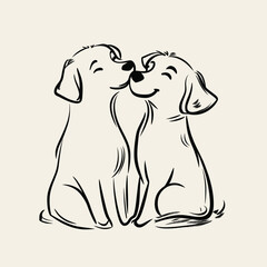 Obraz premium Charming black and white illustration of two dogs nuzzling each other with playful expressions 