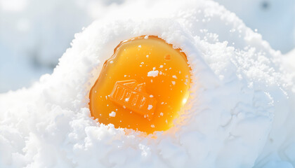 Maple syrup taffy resting on snow, winter treat delight