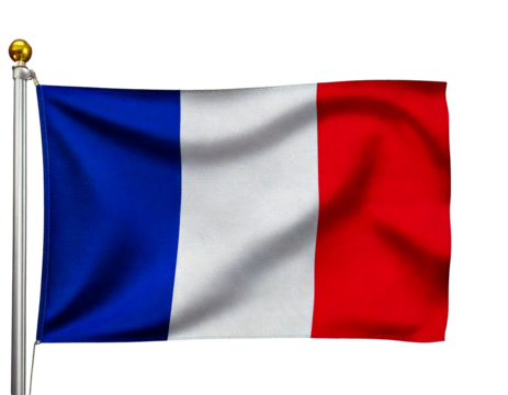 Waving french flag isolated on transparent background