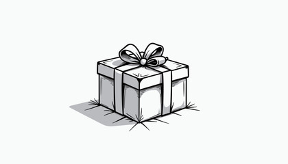 Obraz premium Stylized black and white illustration of a gift box with a bow, showcasing a festive design