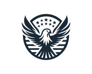 American Eagle Logo Design Icon. Silhouette Eagle Bird Vector Illustration. Black and White Eagle Bird Logo for T-Shirts and Branding.