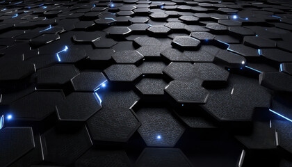 Futuristic hexagonal texture with glowing elements creates mesmerizing pattern, evoking sense of depth and innovation