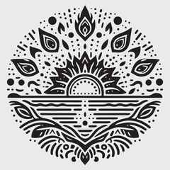 Boho sunrise logo, sun line art vector. Sunset stock vector logo design stock illustration