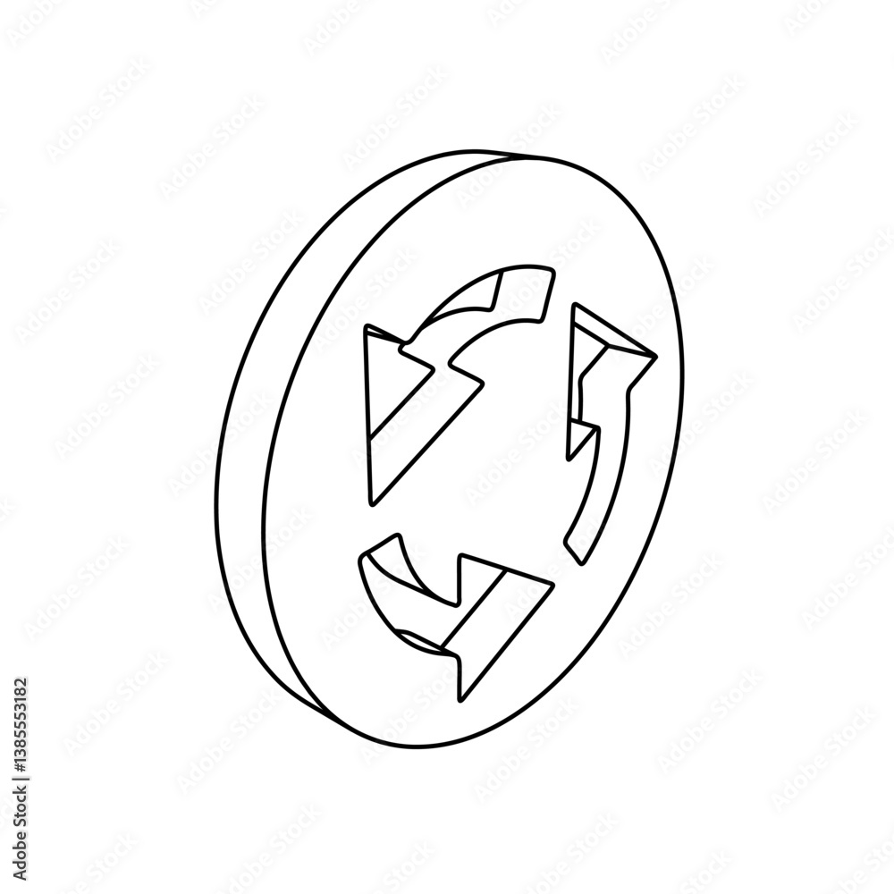 Poster the outline of a large roundabout sign is made with black lines. 3d view of the object in perspectiv