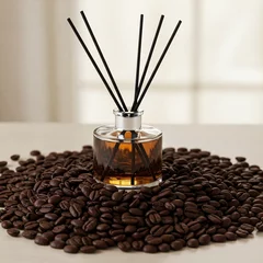 Fototapete Rund Reed diffuser, coffee beans © juliaprusskaya1610