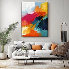 Contemporary Living Room with Abstract Painting and Modern Furniture