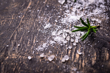 Natural sea salt crystals on dark