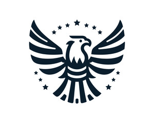 American Eagle Logo Design Icon. Silhouette Eagle Bird Vector Illustration. Black and White Eagle Bird Logo for T-Shirts and Branding.