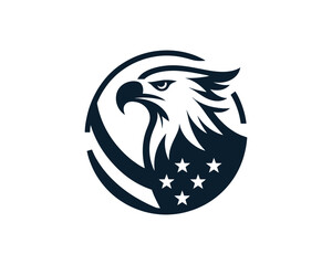 American Eagle Logo Design Icon. Silhouette Eagle Bird Vector Illustration. Black and White Eagle Bird Logo for T-Shirts and Branding.