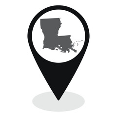 Louisiana state map. Map of Louisiana state on map pinpoint in black color