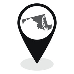 Maryland state map. Map of Maryland state on map pinpoint in black color